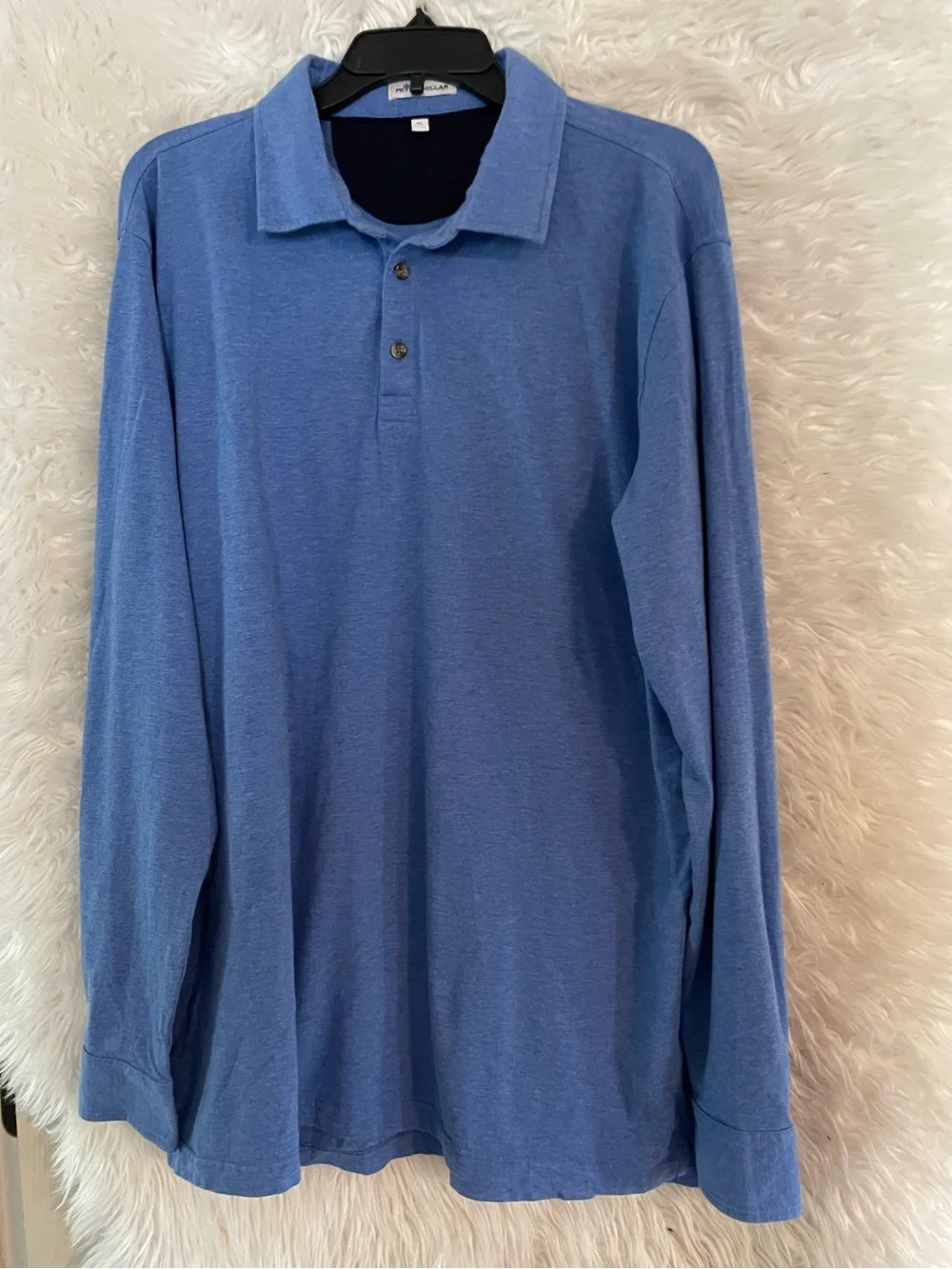 Peter Millar Men’s Crown Fleece Long Sleeve Stretch Blue Polo Shirt.